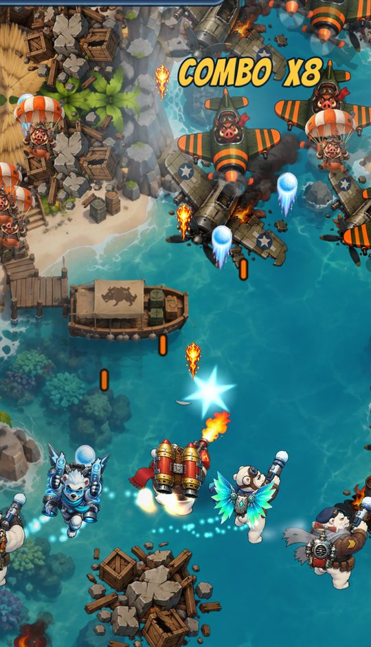 The 5-bear jetpack squad in battle