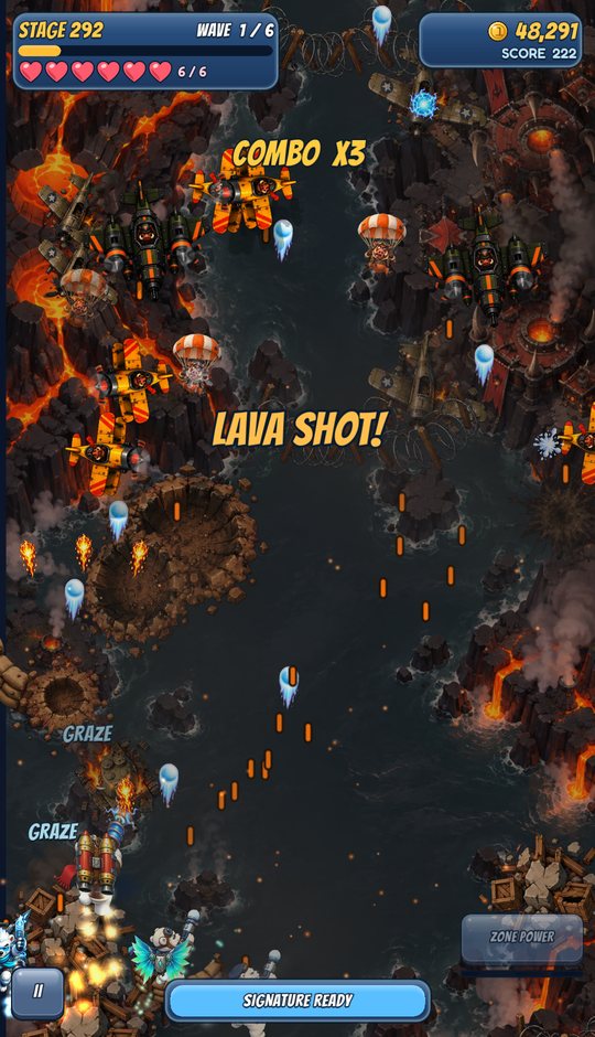 A sky battle over the volcano world